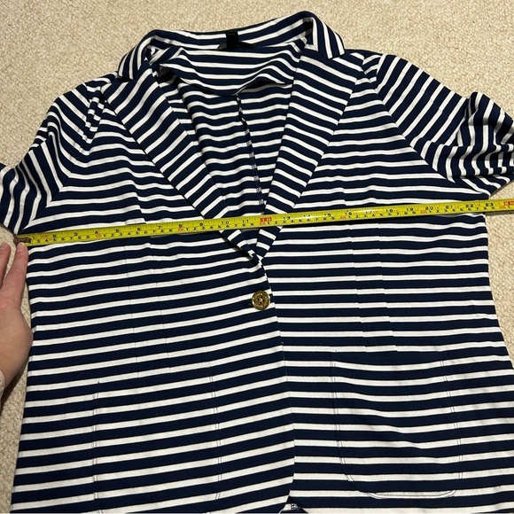 Lauren Ralph Lauren LRL Navy Striped Cotton Blazer Size XL Gold Button Details - Picture 11 of 12